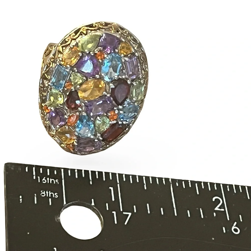 Sterling Silver STS Two Tone Tutti Frutti Gemstone Statement Ring Size 8